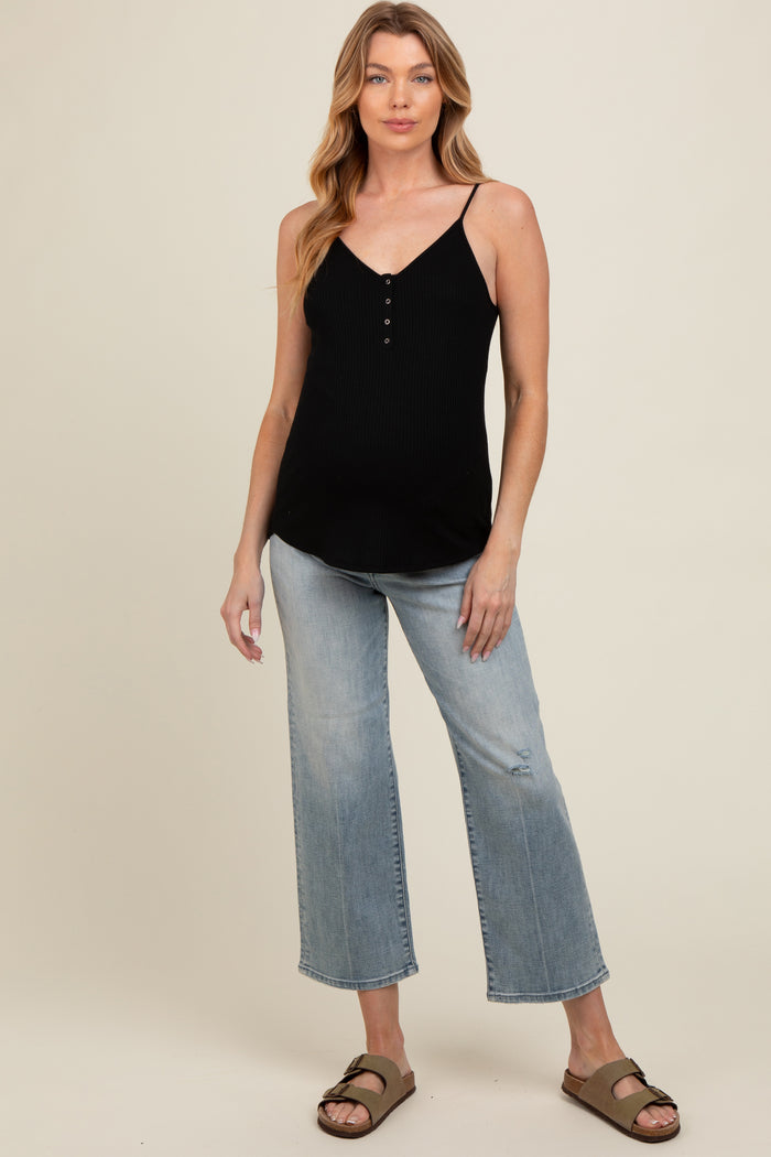 Light Blue Distressed Maternity Wide Leg Ankle Crop Jeans