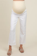 White Raw Hem Maternity Wide Leg Ankle Crop Jeans