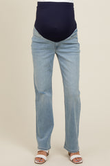 Light Blue Distressed Relaxed Straight Leg Maternity Jeans