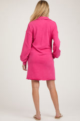 Fuchsia Collared French Terry Raw Edge Maternity Dress