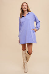 Periwinkle Collared French Terry Raw Edge Dress