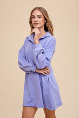 Periwinkle Collared French Terry Raw Edge Dress