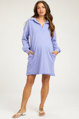 Periwinkle Collared French Terry Raw Edge Maternity Dress