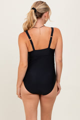 Black Scalloped Cutout Ruched One Piece Swimsuit