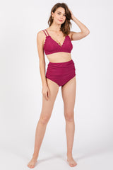Magenta Scalloped V-Neck High Waist Two-Piece Swimsuit