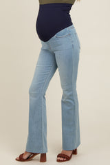 Light Blue Raw Hem Maternity Bootcut Jeans