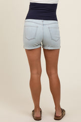 Light Blue Cuffed Maternity Denim Shorts