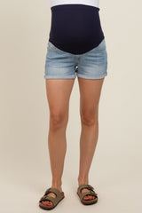 Light Blue Cuffed Maternity Denim Shorts
