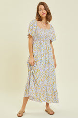 Light Blue Floral Smocked Maternity Maxi Dress