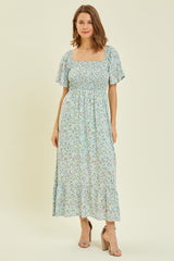 Mint Floral Smocked Maxi Dress