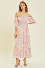 Light Pink Floral Smocked Maternity Maxi Dress