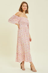 Light Pink Floral Smocked Maxi Dress