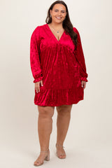 Red Velvet Long Sleeve Plus Dress