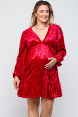 Red Velvet Long Sleeve Maternity Plus Dress