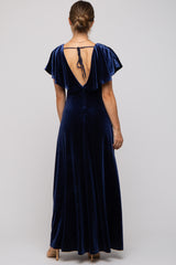 Navy Blue Velvet Maternity Maxi Dress