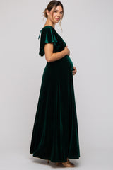 Emerald Green Velvet Maternity Maxi Dress