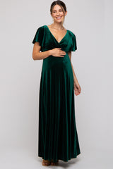 Emerald Green Velvet Maternity Maxi Dress