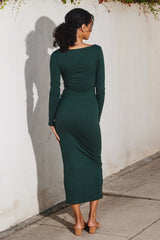 Forest Green Ribbed Scoop Neck Midi Dress