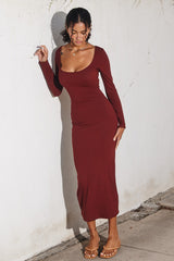 Rust Ribbed Scoop Neck Maternity Midi Dress