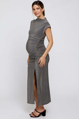 Grey Glitter Mock Neck Maternity Midi Dress