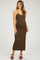 Brown Ribbed Sleeveless Side Slit Maternity Dress