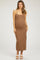 Camel Ribbed Sleeveless Side Slit Maternity Dress