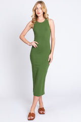 Green Sleeveless Ribbed Fitted Maternity Midi Dress