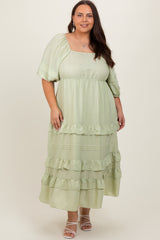 Mint Green Square Neck Ruffle Tiered Plus Maxi Dress