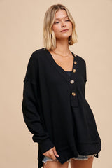 Black Waffle Knit Deep V-Neck Maternity Top