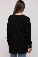 Black Waffle Knit Deep V-Neck Maternity Top