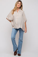 Taupe Striped Button Up Dolman Maternity Top