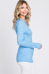 Blue Ribbed Long Sleeve Top