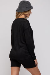 Black Ribbed Long Sleeve Maternity Shorts Set