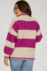 Magenta Striped Mock Neck Maternity Sweater