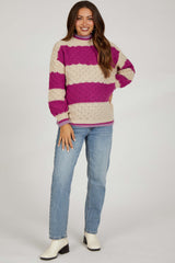 Magenta Striped Mock Neck Maternity Sweater