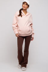 Light Pink Front Pocket Hooded Fleece Maternity Sweatshirt