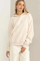 Cream Front Pocket Hooded Fleece Maternity Sweatshirt