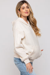 Cream Front Pocket Hooded Fleece Maternity Sweatshirt