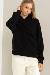 Black Front Pocket Hooded Fleece Maternity Sweatshirt