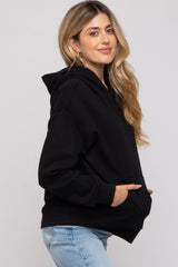 Black Front Pocket Hooded Fleece Maternity Sweatshirt