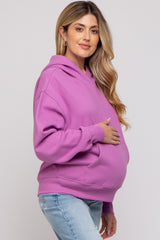 Lavender Front Pocket Hooded Fleece Maternity Sweatshirt