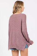 Lavender Chunky Knit Side Slit Sweater