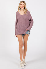 Lavender Chunky Knit Side Slit Sweater