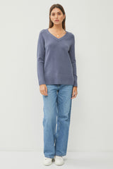 Blue V-Neck Basic Sweater