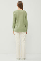 Light Olive V-Neck Basic Sweater