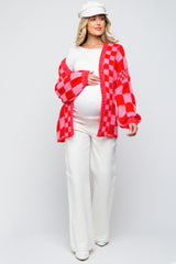 Red Checkered Maternity Cardigan Sweater