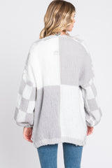 Heather Grey Checkered Cardigan Sweater