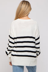 Ivory Striped Oversized Side Slit Maternity Sweater