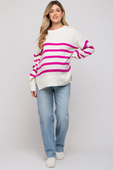 Fuchsia Striped Oversized Side Slit Maternity Sweater