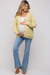 Lime Waffle Knit Button Long Sleeve Maternity Top